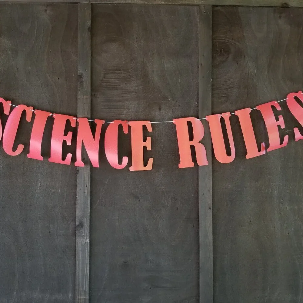 SCIENCE RULES- Paper Banner, Glitter, Coral Orange